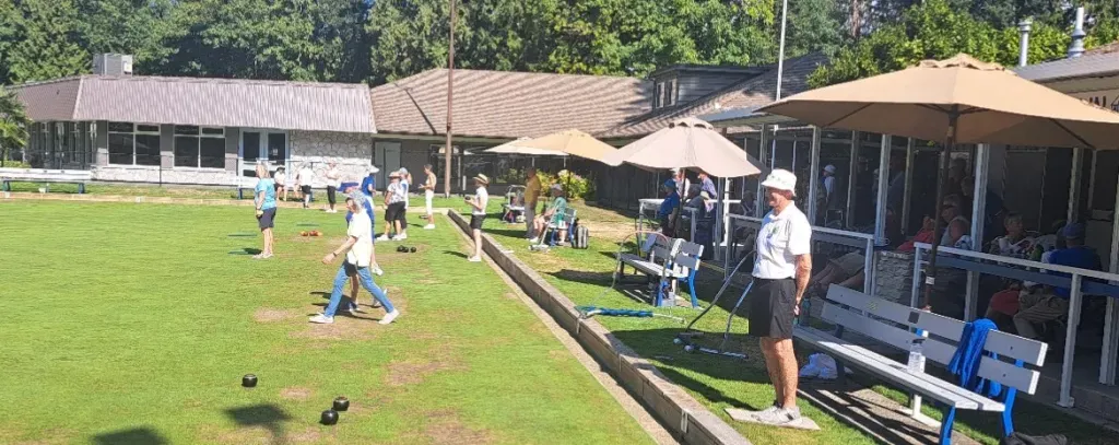 Several ongoing games, with shaded seating available.